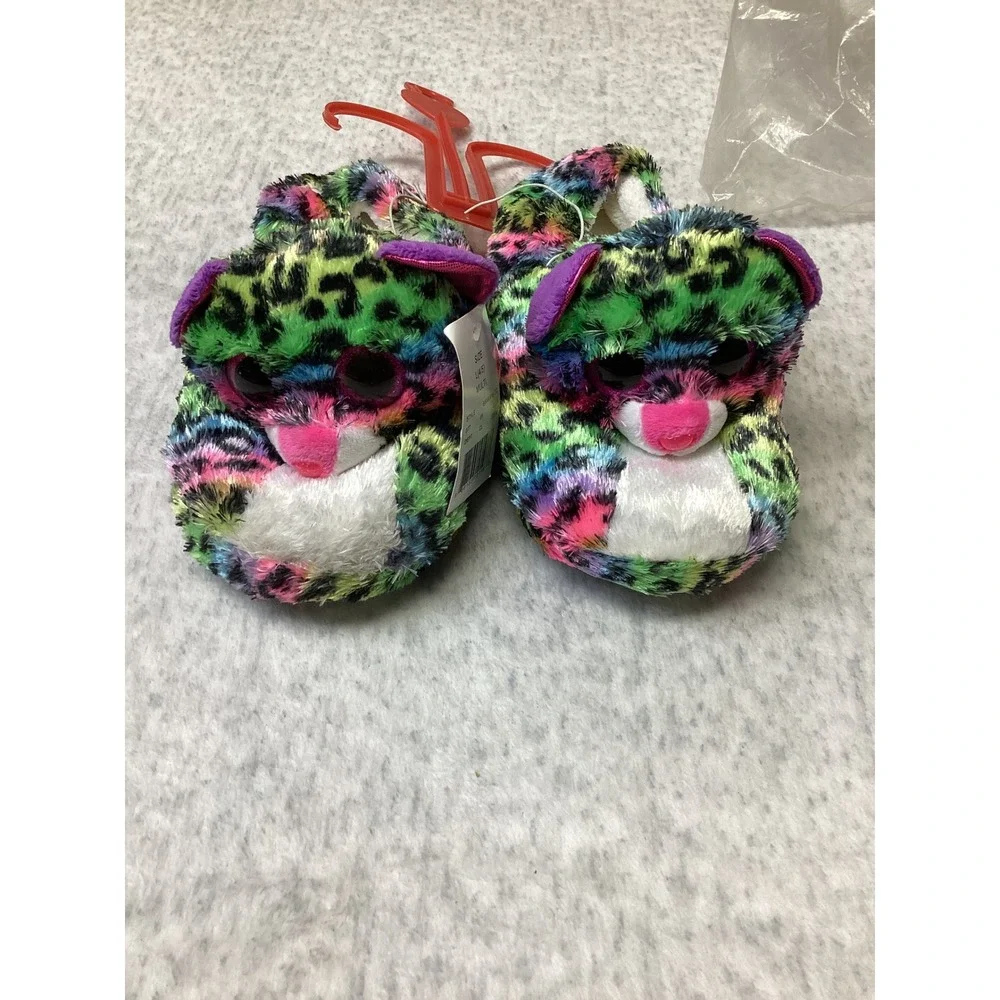 Ty Beanie Boos Dotty Leopard Rainbow Plush Slippers Kids Large 4-5 BBX4Y16-TG